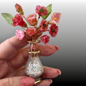 Coral Pink Rose Designer Bouquet Lampwork Glass Flowers With Vase - Etsy
