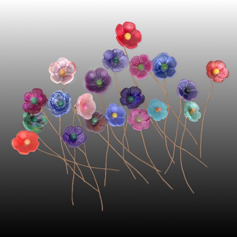 Wild Rose Lampwork Glass Flower Headpins Etsy