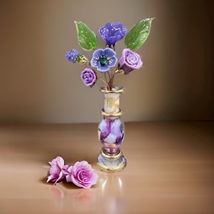 Glorious Purples Mini Glass Flower Sampler Bouquet with Vase