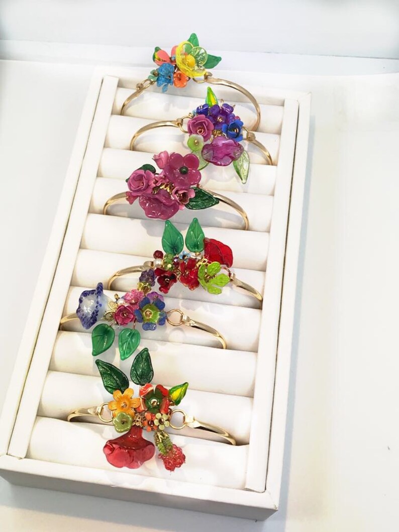Flower Bangle Bracelet Etsy