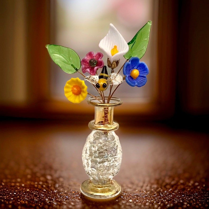Bee in the Garden Spring Flower Sampler Mini Glass Bouquet with Vase image 6