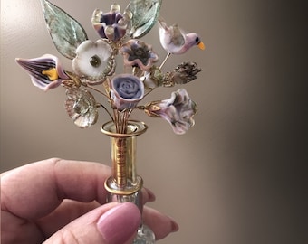 Florence by Moonlight Glass Flower Designer Bouquet, Miniature Glass Flowers, Romantic Bouquet