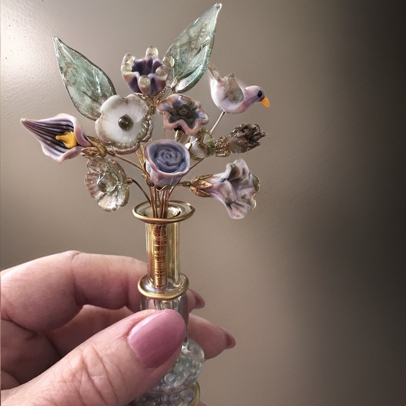 Florence by Moonlight Glass Flower Designer Bouquet, Miniature Glass Flowers, Romantic Bouquet image 1