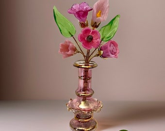 Pretty in Pink Mini Glass Flower Sampler Bouquet with Vase