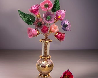 Roses and Wildflowers Glass Flower Designer Bouquet