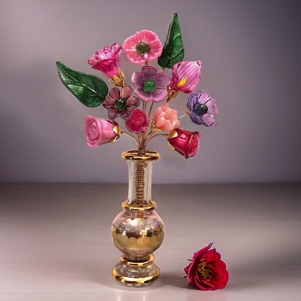 Roses and Wildflowers Glass Flower Designer Bouquet