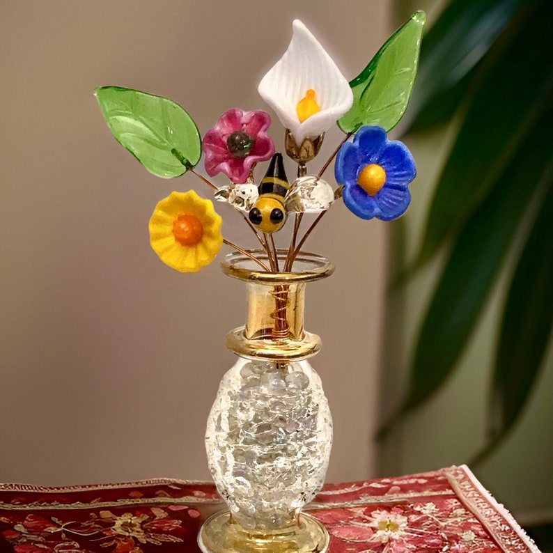 Bee in the Garden Spring Flower Sampler Mini Glass Bouquet with Vase image 3
