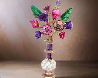 Violet and Fuchsia Designer Bouquet Lampwork Flowers