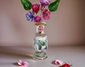 Roses and Wildflowers Mini Glass Flower Sampler Bouquet with Vase