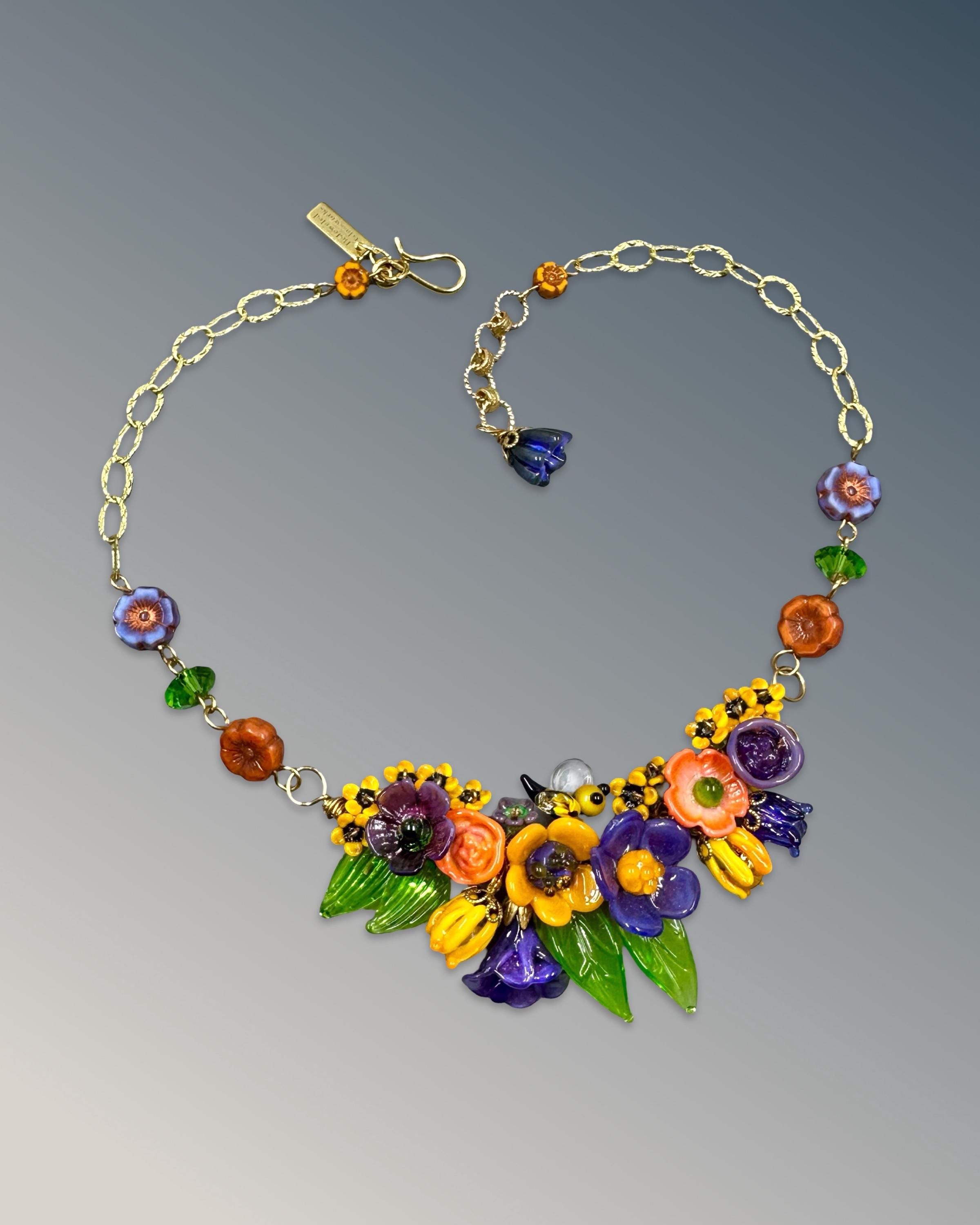 Autumn Flowers Lampwork Necklace