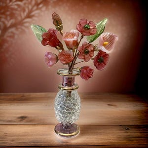 Coral Pink Rose Designer Bouquet Lampwork Glass Flowers With Vase - Etsy
