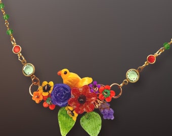 Autumn Bouquet with Bird Necklace