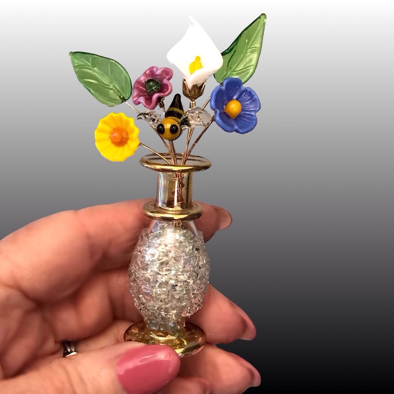 Bee in the Garden Spring Flower Sampler Mini Glass Bouquet with Vase image 2