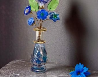 Blue Bayou Wildflowers Sampler Mini Glass Flower  Bouquet with Vase