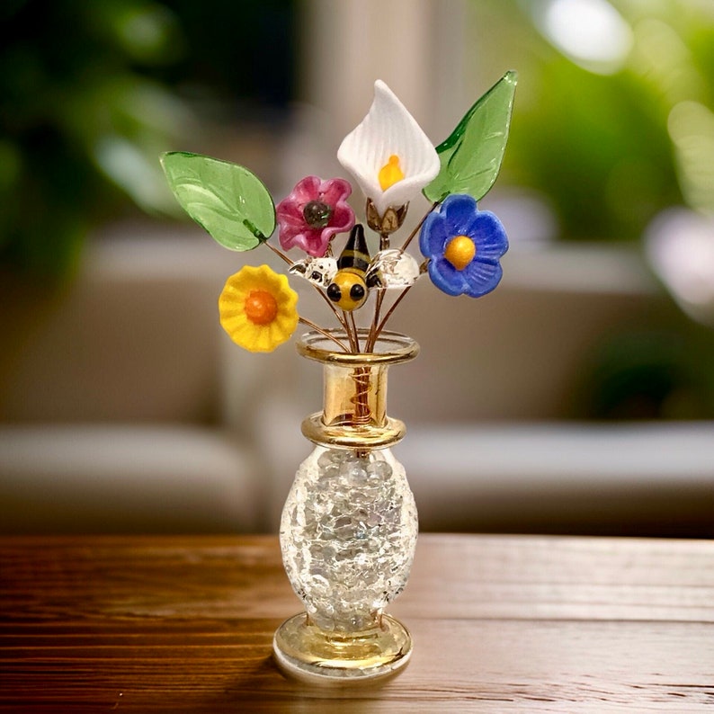Bee in the Garden Spring Flower Sampler Mini Glass Bouquet with Vase image 5