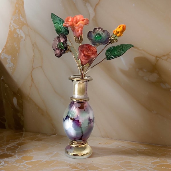 Adobe Rose Mini Glass Flower Sampler Bouquet with Vase