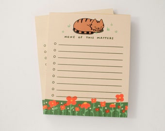 Funny Cat Notepad, Tabby Cat, Brown Tabby, To Do List Notepad, Cute Motivational Notepad, Checklist, Floral Notepad