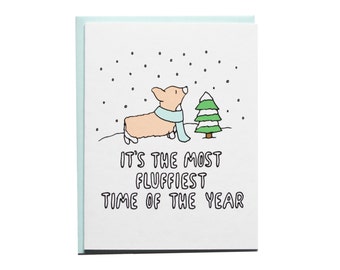 Fluffiest Time of The Year Card, Holiday Card, Corgi Holiday Card, Holiday Card, Corgi Card