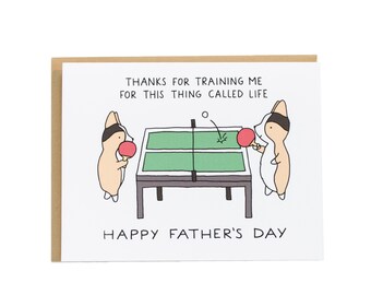 Ping Pong Father's Day Card, Corgi Father's Day Card, Dog Father's Day Card, Asian Dad, Corgi Dad, Cute Father's Day Card