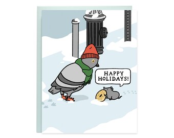 Pigeon & Bagel Rat NYC Holiday Card, NYC Holiday Card, New York City Holiday Card, Pigeon Rat Card