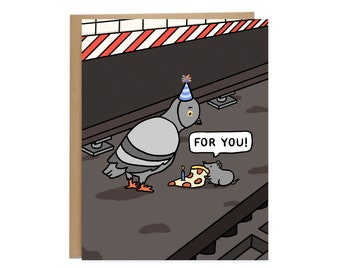 Pigeon Pizza Rat Birthday Card, NYC, Cute Birthday Card, Funny Card, New York City Card, Subway