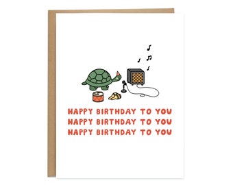 Turtle KTV Karaoke Birthday Card, Turtle Birthday Card, Tiny Things Card, Music Birthday Card, Instruments, Music Card