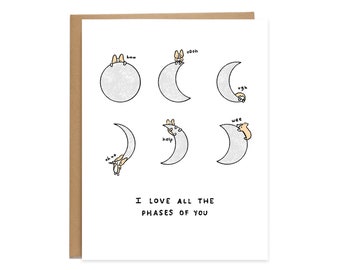 Moon Phases Card, Corgi Card, Corgi Valentine, Astrology card, Moon card