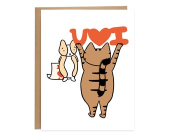 Love Signs Card, Valentines Card, Galentines, Cat Card, Brown Tabby Cat, Corgi Card, Cute Card