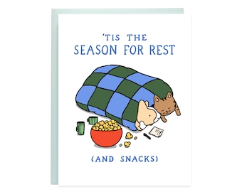 Tis the Season for Rest & Snacks Holiday Card, Cat Holiday Card, Corgi Holiday Card, Dog and Cat Christmas Card