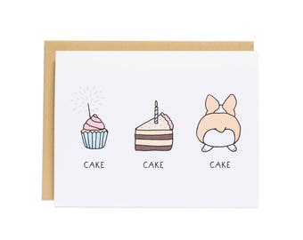 Carte d'anniversaire gâteau, carte d'anniversaire Corgi, carte d'anniversaire drôle, cul de corgi, carte d'anniversaire mignonne
