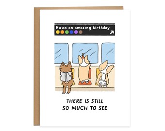 Amazing NYC Subway Birthday Card, Corgi Birthday Card, Happy Birthday, New York City, train, Queens NYC