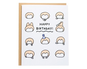 Corgi Butts Happy Birthday Card, Corgi Card, Corgi Birthday Card, Dog Birthday Card