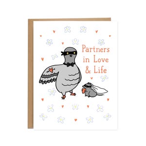 Carte de mariage Partners in Love & Life, pigeon rat, jolie carte de mariage, partenaire dans le crime, mariage à New York