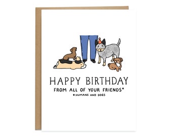 Humans & Dogs Group Birthday Card, Dog Birthday Card, Vet Birthday, Rescue, Funny Birthday Card, Tricolor, acd dog, Dachshund, Shih tzu dog