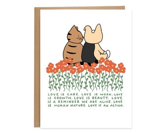 Love is Card, Cat and Dog Card, Brown Tabby Cat Card, Corgi Card, Friendship Card, Love Card, Everyday card, Sweet card