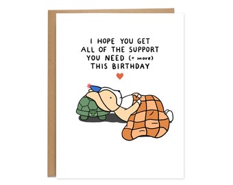 Support Turtle Birthday Card, Corgi Birthday Card, Friends Birthday Card, Corgi Card, Turtle Card
