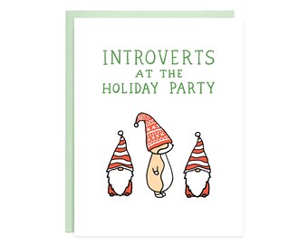 Introvert Holiday Card, Gnome Holiday Card, Introvert Card, Corgi Holiday Card, Corgi Card