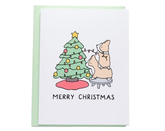 Merry Christmas Tree Lighting Card, Corgi Holiday Card, Corgi Christmas, Corgi Card, Christmas Tree