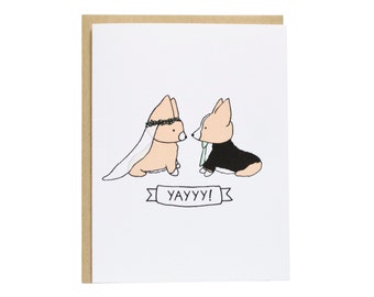 Tricolor Corgi Yay Wedding Card, Wedding Card Dog, Corgi Wedding Card, Tricolor Corgi Card