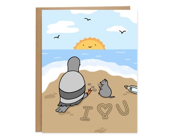 I Heart U NYC Beach Card, Pigeon, Pizza Rat, Bird Love Card, Summer Love, Cute Love Card, New York City, I Love You Card