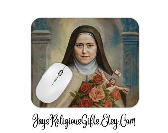Saint Therese of Lisieux Large Mousepad - Catholic Patron Saint Mouse Pad for her - Religious Laptop Computer Mousepad Gift for Women