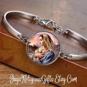 CHOOSE FINISH - Blessed Virgin Mother Mary Cuff Bracelet - Catholic Rosary Bracelet for Women - Religious Saint Jewelry Gift for her