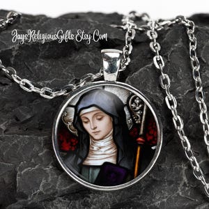 Saint Brigid of Ireland Silver Necklace - Catholic Patron Saint Pendant Gift for her - Religious Photo Jewelry Gift for Women