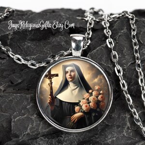 Saint Rita of Cascia Silver Necklace - Catholic Patron Saint Pendant Gift for her - Religious Photo Jewelry Gift for Women