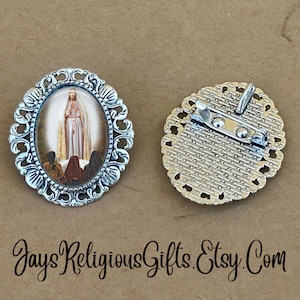 LARGE - Our Lady of Fatima Silver Brooch - Religious Portrait Jewelry Pin Gift for Women - Catholic Patron Saint Medal Jewelry Gift for her