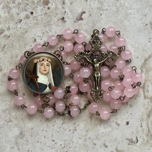 Bronze or Silver - Saint Rose of Lima Rosary - 8mm Pink Glass Beads - Catholic Rosary Beads for Women - Religious Jewelry Gift for her