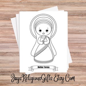 Mother Teresa Coloring Page for Children - Religious Digital Download for Catholic School - Catholic Bible Study Coloring Page for Kids