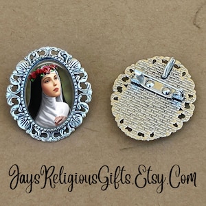LARGE - Saint Rose of Lima Silver Brooch - Religious Portrait Jewelry Pin Gift for Women - Catholic Patron Saint Medal Jewelry Gift for her