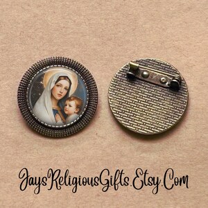 SMALL - Our Lady of the Snows Bronze Round Brooch - Catholic Saint Medal Brooch Gift for her - Religious Jewelry Pin Gift for Women