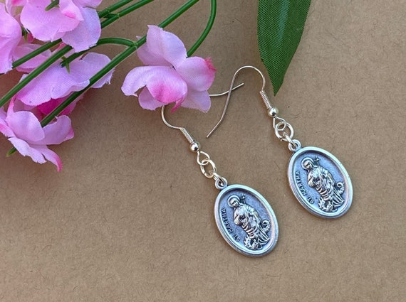 Saint Martha of Bethany Silver Dangle Earrings Religious Patron